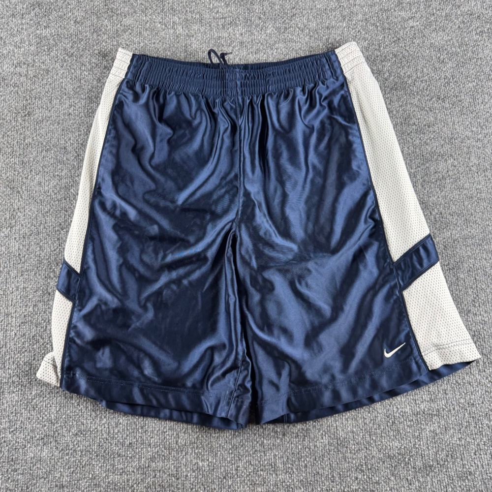 Nike Mens Basketball Shorts Navy Blue White Mesh Panels L Large Gym Athletic
